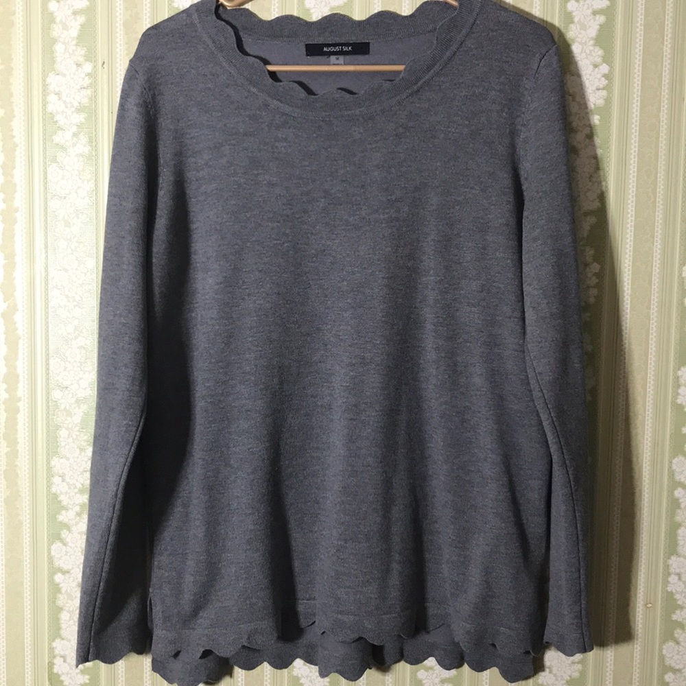 August silk grey scalloped sweater